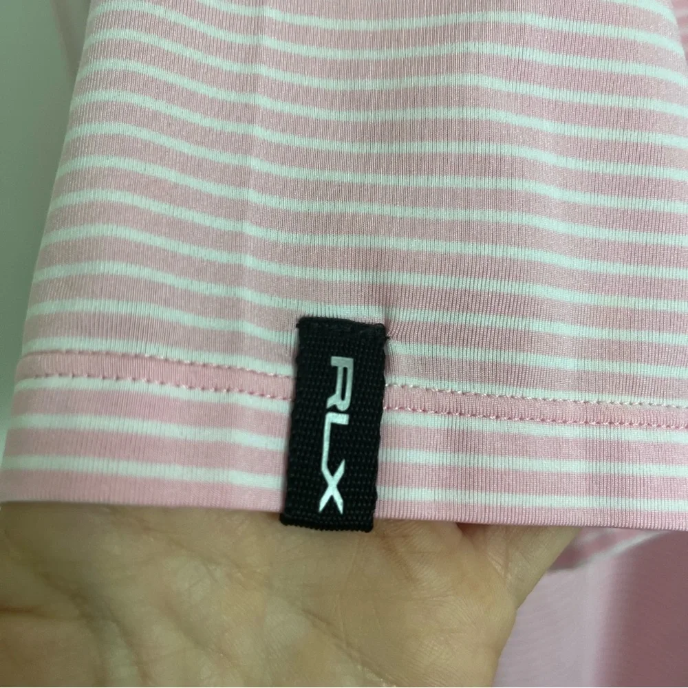 RLX Ralph Lauren Polo Golf‎ Pink White Striped Short Sleeve Large